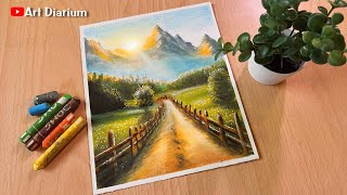 Mountain Scenery Drawing with Oil Pastels  STEP by STEP [upl. by Leacim820]