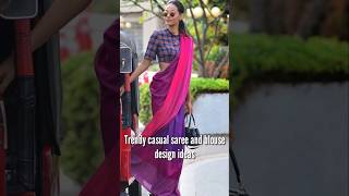 Trendy casual wear saree and blouse design ideas 2024Cotton saree ideas fusionwear sareefashion [upl. by Hakceber]