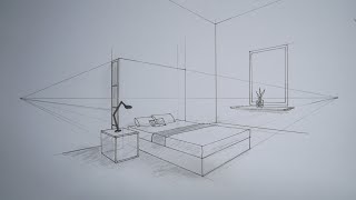 architecture interior how to draw a simple bedroom in 2 point perspective [upl. by Clemens393]