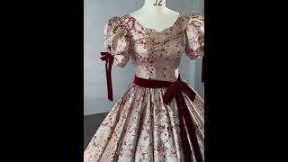 Veaul： Vintage  Retro Burgundy Painted Floral Prom Dresses 2023 [upl. by Auahsoj]