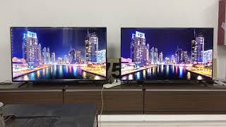 How is Skyworth brand TV quality lets check the comparison Video the right one is Skyworth brand [upl. by Noinatrad]