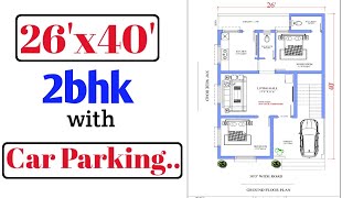 26x40 North Facing House Plan With Car Parking [upl. by Aid474]