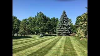 John Deere X748  7 Iron  Mowing and Striping the Lawn  20180706 [upl. by Milone]