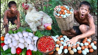 Primitive Technology  Meet Chicken amp Cooking Egg Eating Delicious [upl. by Niela]