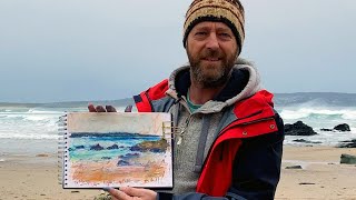 Plein Air Sketching with Oil Sticks  Godrevy Beach Cornwall [upl. by Erida]