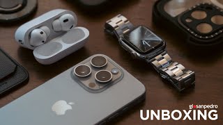 Titanium iPhone 15 Pro  First Class  Apple Watch Series 9 amp AirPods Pro USBC Unboxing ASMR [upl. by Ynogoham]