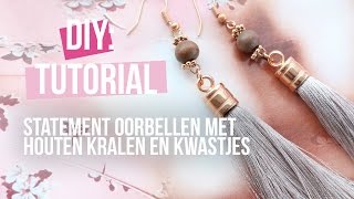 Sieraden maken Statement oorbellen met houten kralen en kwastjes ♡ DIY [upl. by Oznarol477]