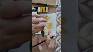 How to paint a Sunflower 🌻🐝  Sunflower using a Leaf 🍃💁🏻‍♀️ [upl. by Anehsuc84]