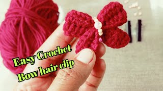 How to crochet  Easy Crochet Bow hair clip [upl. by Nesline]