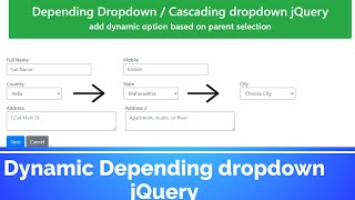 Dynamic dropdown  Cascading Dropdown jQuery  jQuery tutorial  jQuery tutorial for beginners [upl. by Tharp]