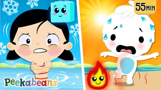 Hot and Cold Song 🔥❄️🥵🥶  60 Min Kids Learning Songs PeekabeansKidsSongs [upl. by Brandise218]