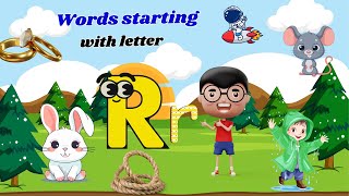 Words Starting With Letter Rr  Words beginning With R  Rr words phonics  Kids video with clips [upl. by Camm108]