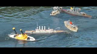 RC Battleships Sinking  BB Firing Ships RC Warship Combat [upl. by Naxela]