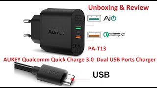 AUKEY Qualcomm Quick Charge 30 Dual USB Ports Charger PAT13 Unboxing amp Review [upl. by Etty132]