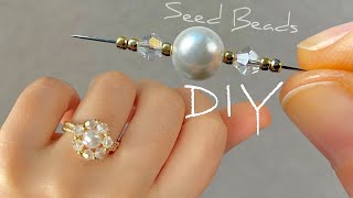 DIY Pearl Beaded Ring Tutorial  Seed Bead Ring Making Guide [upl. by Nyram]