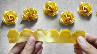 Whole Ribbon Rose  Ribbon Flowers  How to make an easy ribbon rose [upl. by Nayrda454]