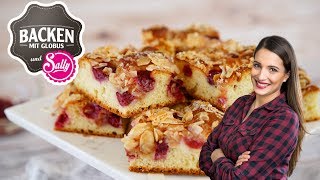 KirschButterkuchen vom Blech  Backen mit Globus amp Sallys Welt 36 [upl. by Eicyac]