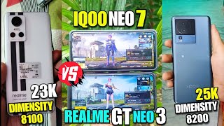 ⚡IQOO NEO 7 vs REALME GT NEO 3 full gaming comparison  BEST GAMING phones under 23000 to 25000⚡ [upl. by Meakem]