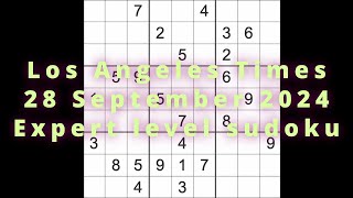 Sudoku solution – Los Angeles Times 28 September 2024 Expert level [upl. by Leizahaj]