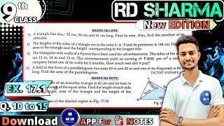 Exercise 171 Q10 to Q15  RD Sharma Class 9  Chapter 17 Herons Formula  CBSE  MD Sir 9 [upl. by Kone]