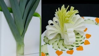 Leek Flower Carving  Vegetable Flower  Food Decoration 4K [upl. by Mort]