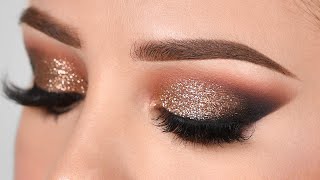 GOLD GLITTER Smokey Eye Makeup Tutorial [upl. by Keviv527]