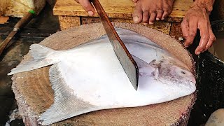 Huge Pomfret Fish Cutting Live In Fish Market  Rupchanda Fish Cutting Skills [upl. by Arabrab646]