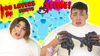 100 LAYERS OF SHIRTS THEN SLIME  trying to make slime with 100 SHIRTS ON  Slimeatory 163 [upl. by Arak688]