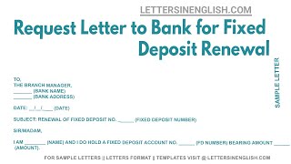 Request Letter To Bank For Fixed Deposit Renewal  Sample Letter Requesting Renewal of FD [upl. by Estevan626]