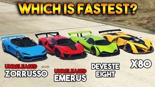 GTA 5 ONLINE  EMERUS VS ZORRUSSO VS X80 VS DEVESTE EIGHT WHICH IS FASTEST [upl. by Black646]