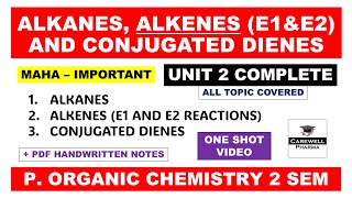 Unit 2 Complete  Alkane Alkene and Conjugated dienes  E1 and E2 Reactions  Carewell Pharma [upl. by Frymire]