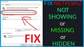 Netplwiz doesnt show checkbox  Netplwiz disable password windows 10  Netplwiz not found [upl. by Yellehs]