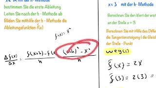 Differenzialrechnung03  Differentialquotient h Methode  Ableitungsfunktion [upl. by Enomor]