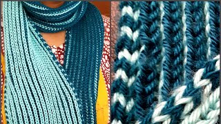 2color Fishermans rib scarf with icord edges a Knittycats Knits project [upl. by Margie]