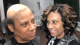 PROTECTIVE QUICK WEAVE CURLY BOB GLUELESS CLOSURE  SEVERE ALOPECIA AREATA TRANSFORMATION [upl. by Danika]