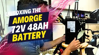 Unboxing Amorge 72v 48ah Lithium Battery for Ebike Motorcycle Razor Quad etc [upl. by Dnalkrik418]