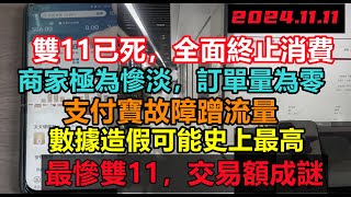 從此再無雙11，全民終止消費！網購平台商家訂單為零，數據造假可能史上最高，億人躺平混日子，商家開業即倒閉，44萬億地方債提前爆！經濟危機迫在眉睫，消費降級無修飾的中國大陸經濟大陸光棍節 [upl. by Enelkcaj]