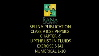 Class 9 ICSE Physics Lecture 5 Selina Publication Upthrust In Fluids EXERCISE 5 A NUMERICAL 110 [upl. by Riess]