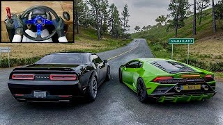 Dodge Demon VS Lamborghini Huracan EVO Forza Horizon 5 Steering Wheel Gameplay [upl. by Dlnaod]