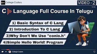 C Language Full Course For Beginners 2024 in Telugu  VIDEO 2  Basic Syntax Hello World conioh [upl. by Eldnar906]