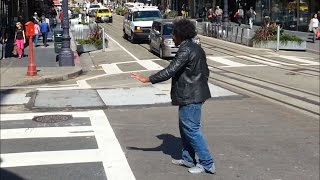 Homeless Man Stumbles Thru Traffic Bangs Head on Steel Pole [upl. by Aeuhsoj]