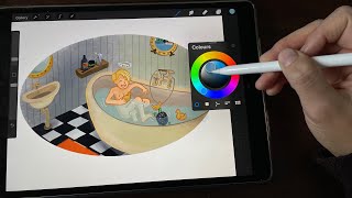 Timelapse tekening op de iPad in Procreate met Apple Pencil 🐢 en Tim in de badkamer van de woonboot [upl. by Denae]