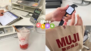 study vlog 📒  cramming my deadlines apple watch se unboxing amp muji haul 🛒 [upl. by Dirrej]