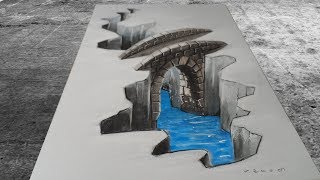 COOL CREATION IN 3D  Drawing Bridge  Awesome Anamorphic Illusion [upl. by Ardnassak]