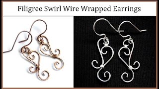 Easy Jewelry Tutorial  Simple Wire Wrapped Filigree Swirl Earrings [upl. by Post648]