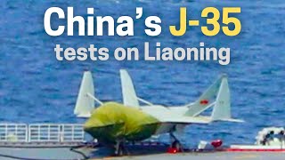 J35 fighter tests on Liaoning The latest Chinese aircraft carrier borne stealth jet [upl. by Milurd]