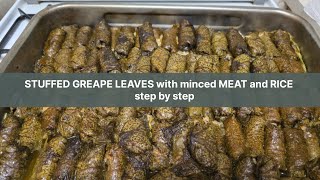 STUFFED GREAPE LEAVES with minced MEAT and RICE step by step Лозови сарми  Dolmades Ντολμαδάκια [upl. by Anifad]