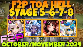 F2P TOA HELL STAGE 5 6 7 8 GIOU PARJANYA HONGYEON CAMILLA OCTOBER NOVEMBER 2024 SUMMONERS WAR [upl. by Alban329]