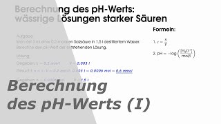 Berechnung des pHWerts Teil 1 wässrige Lösungen starker Säuren [upl. by Aiouqes]