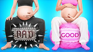 PARENTING HACKS amp TRICKS  Bad vs Good Pregnant Twins  Rich vs Poor Parents Cool Ideas by 123 GO [upl. by Shama779]